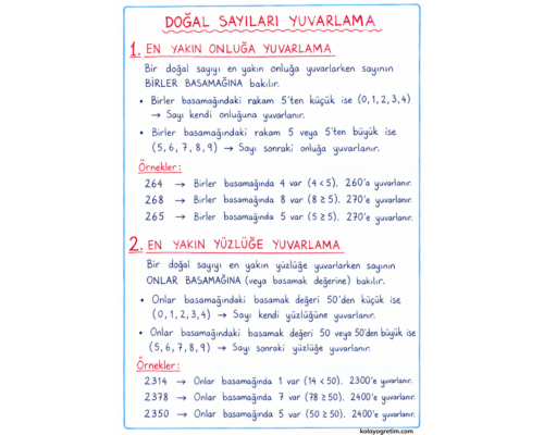 Doğal Sayıları Yuvarlama Defter Notu