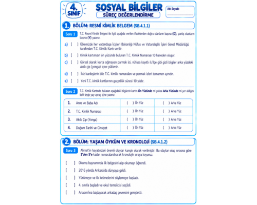 1.ÜNİTE SÜREÇ DEĞERLENDİRME