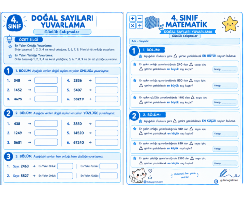 Doğal Sayıları Yuvarlama Etkinlikleri 2