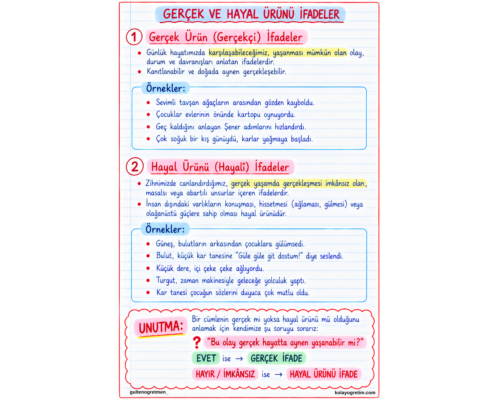 GERÇEK VE HAYAL ÜRÜNÜ İFADELER DEFTER NOTU