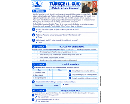 TÜRKÇE 5. HAFTA ETKİNLİKLERİ