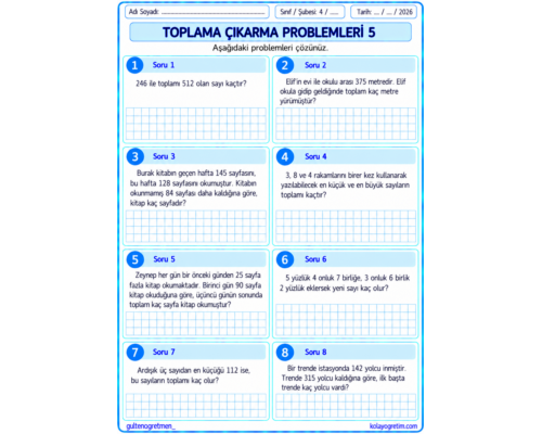 TOPLAM ÇIKARMA PROBLEMLERİ 5