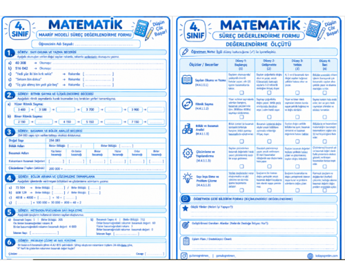 4. SINIF MATEMATİK DERSİ SÜREÇ DEĞERLENDİRME SINAV VE ÖLÇÜTÜ 1