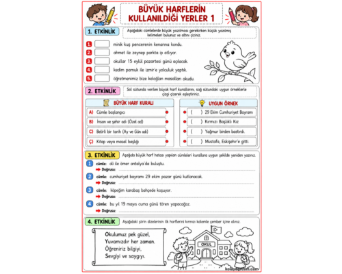 BÜYÜK HARFLERİN KULLANILDIĞI YERLER ETKİNLİKLERİ