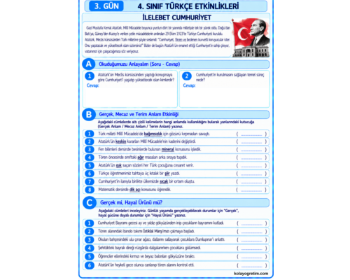 TÜRKÇE 6. HAFTA ETKİNLİKLERİ