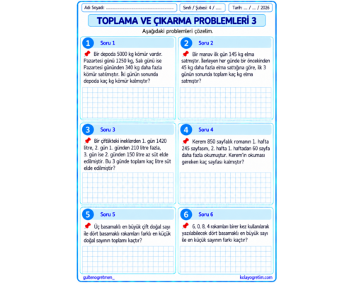 TOPLAM ÇIKARMA PROBLEMLERİ 3