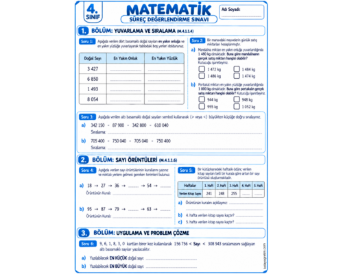 4. SINIF MATEMATİK DERSİ SÜREÇ DEĞERLENDİRME SINAV VE ÖLÇÜTÜ 2