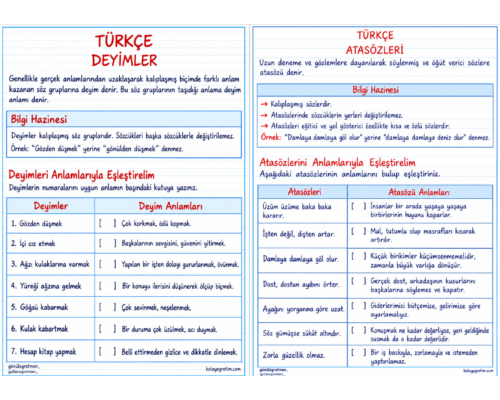 ATASÖZÜ VE DEYİM DEFTER NOTU
