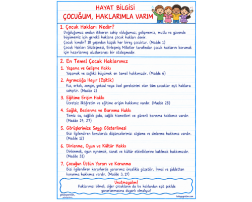 5. Hafta Çocuğum Haklarımla Varım Defter Özeti