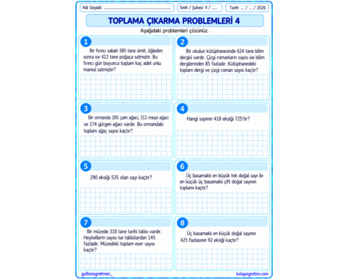 TOPLAM ÇIKARMA PROBLEMLERİ 4