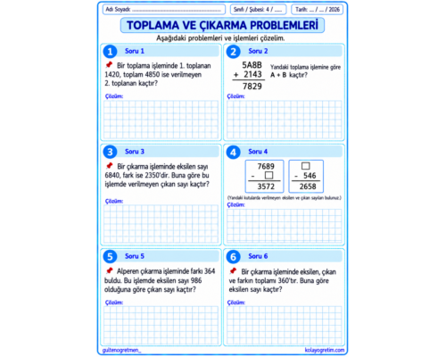 TOPLAMA ÇIKARMA PROBLEMLERİ 2