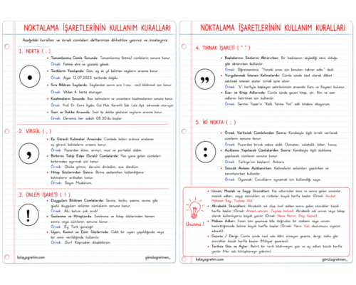 NOKTALAMA İŞARETLERİ DEFTER NOTU 1-2